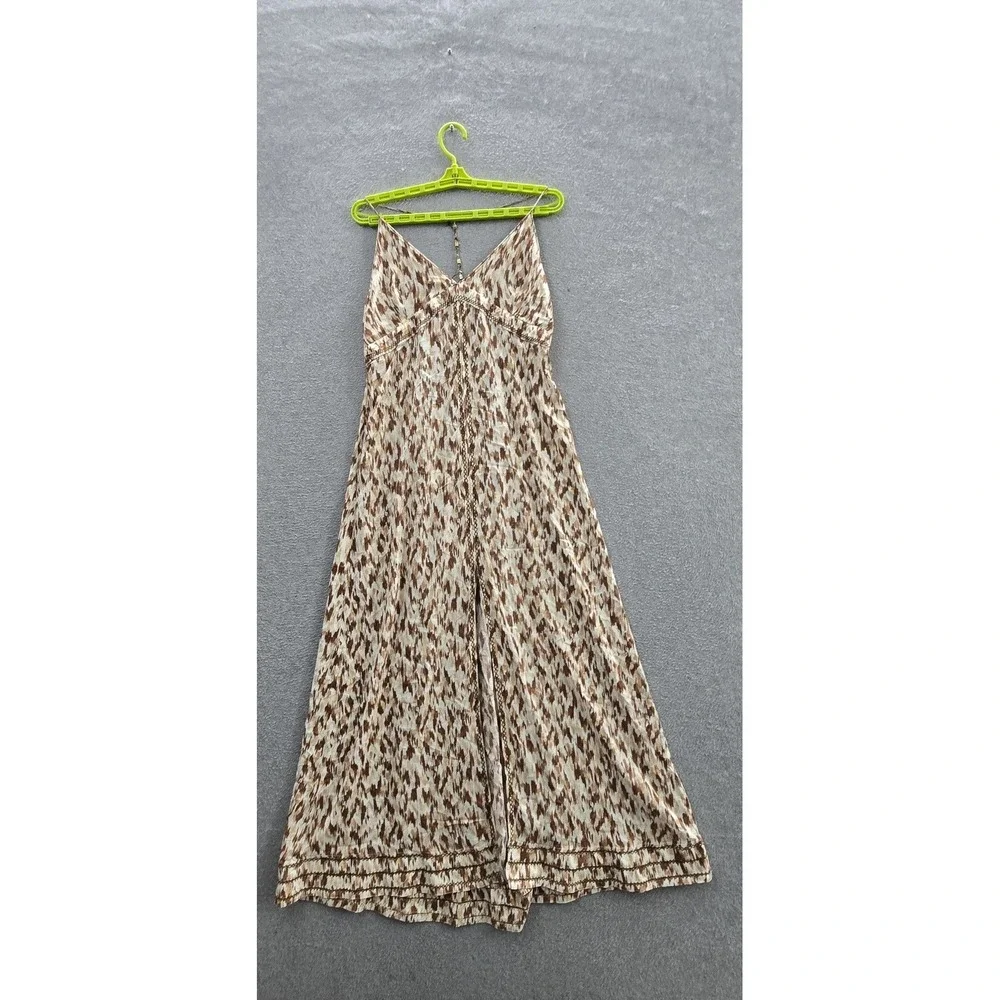 Aerie Women Dress L Brown Geometric Maxi Sundress Cottagecore Strap Sleeveless - Picture 1 of 11